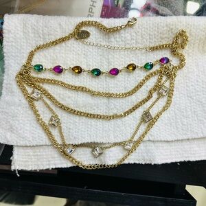 Nicole Miller Gold Multi-Strand Necklace with Green, Purple and Amber Stones